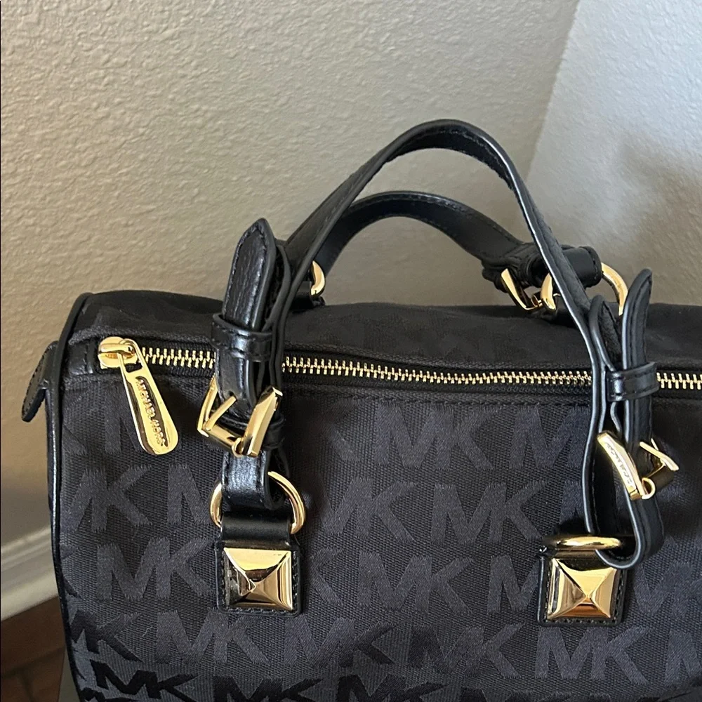 Michael Kors Black Canvas MK Logo Satchel - Picture 2 of 11
